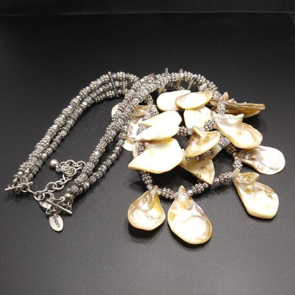 Chico's Natural Shell Beaded Necklace, Three Strands, Silver Beads, 22 Inches - Picture 8 of 11